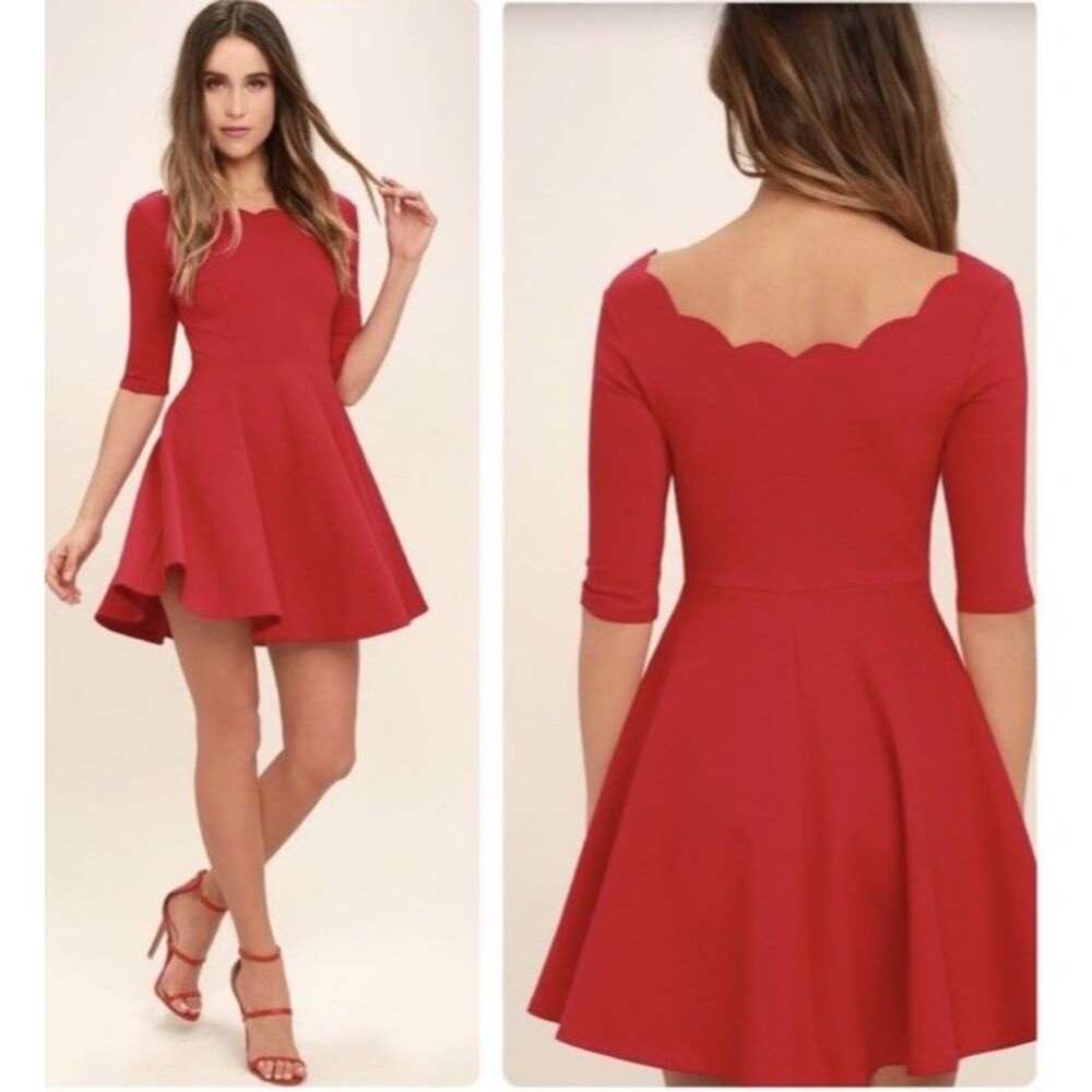 Lulu's Tip The Scallops Red Fit & Flare A-line Dress Sz L NWT Wedding Party Chic